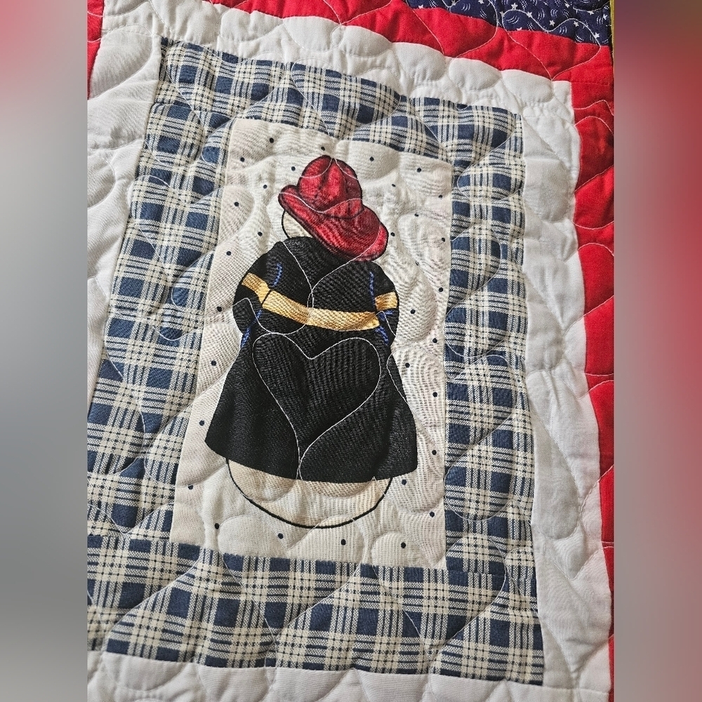 Handmade Quilt with Red and Blue Accents~Fireman - Picture 4 of 12